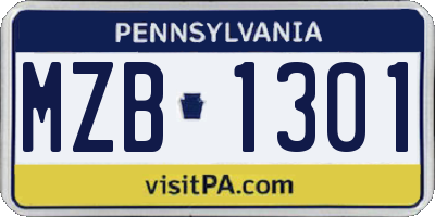 PA license plate MZB1301