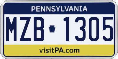 PA license plate MZB1305