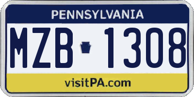 PA license plate MZB1308