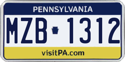 PA license plate MZB1312