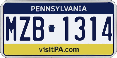 PA license plate MZB1314