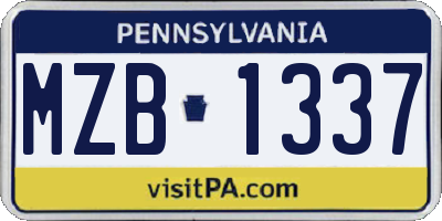 PA license plate MZB1337