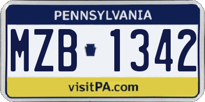 PA license plate MZB1342