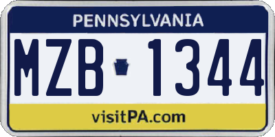 PA license plate MZB1344