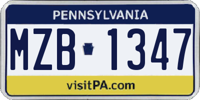 PA license plate MZB1347