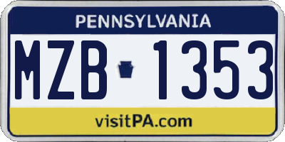 PA license plate MZB1353