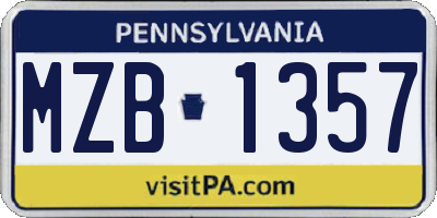 PA license plate MZB1357