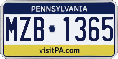 PA license plate MZB1365