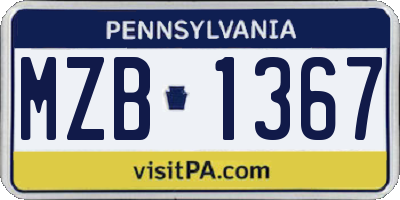 PA license plate MZB1367