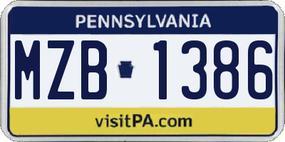 PA license plate MZB1386