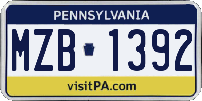 PA license plate MZB1392