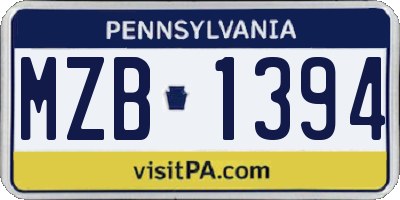 PA license plate MZB1394