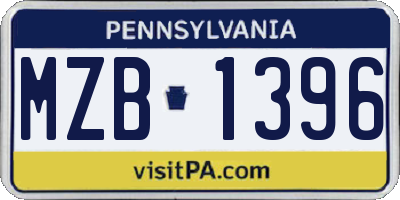 PA license plate MZB1396