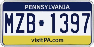 PA license plate MZB1397