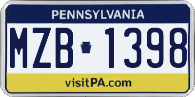 PA license plate MZB1398