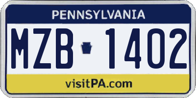 PA license plate MZB1402