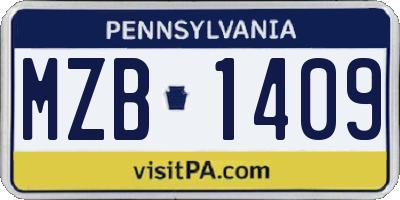 PA license plate MZB1409
