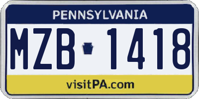 PA license plate MZB1418