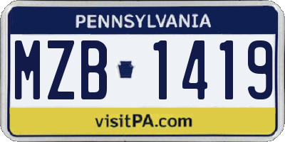 PA license plate MZB1419
