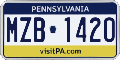 PA license plate MZB1420