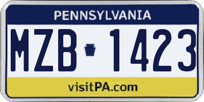 PA license plate MZB1423