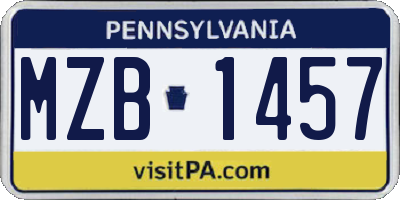 PA license plate MZB1457