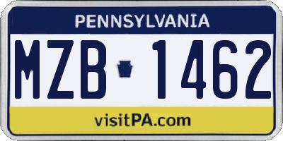 PA license plate MZB1462