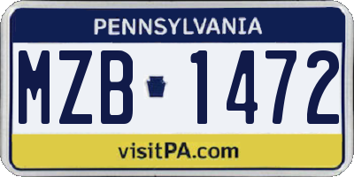PA license plate MZB1472