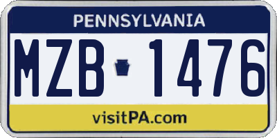 PA license plate MZB1476