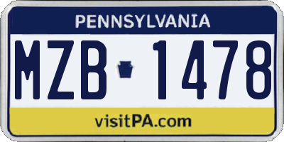 PA license plate MZB1478
