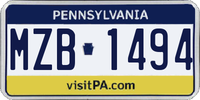 PA license plate MZB1494