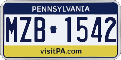 PA license plate MZB1542