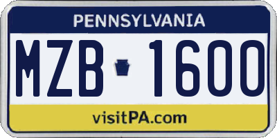 PA license plate MZB1600