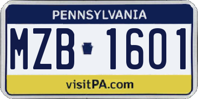 PA license plate MZB1601