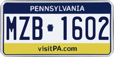 PA license plate MZB1602