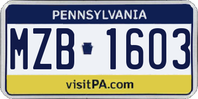 PA license plate MZB1603