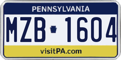 PA license plate MZB1604