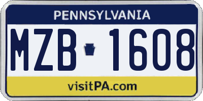 PA license plate MZB1608