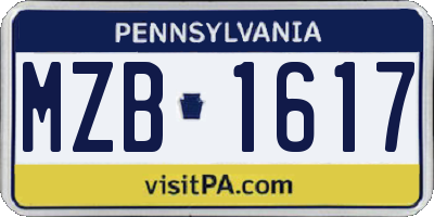 PA license plate MZB1617