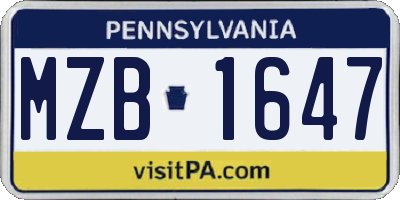 PA license plate MZB1647