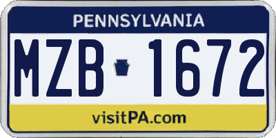 PA license plate MZB1672