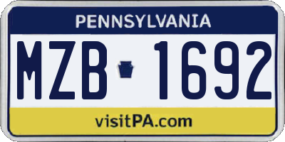 PA license plate MZB1692