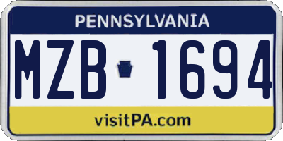 PA license plate MZB1694