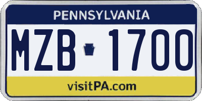 PA license plate MZB1700