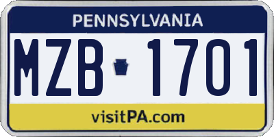PA license plate MZB1701