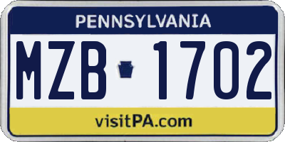 PA license plate MZB1702