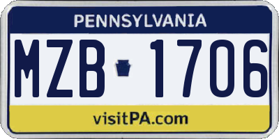 PA license plate MZB1706