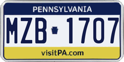 PA license plate MZB1707