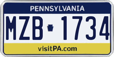 PA license plate MZB1734