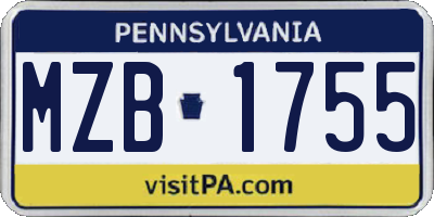 PA license plate MZB1755
